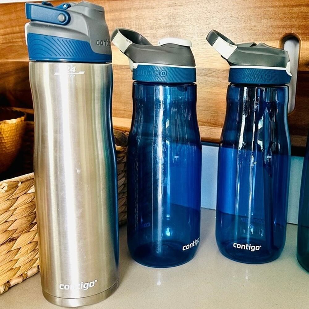 3 CONTIGO TARGET Blue Poppy Aqua Stainless Steel Travel Water Bottle $110 Set